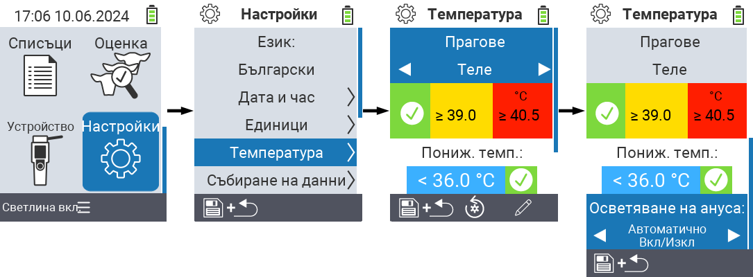 VitalControl: настройки на менюто за светлина на ануса