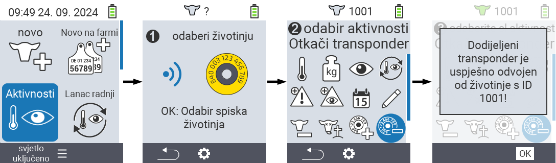 VitalControl: Meni Akcija Ukloni vezu transpondera