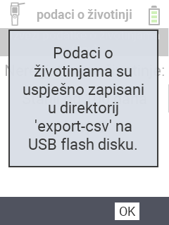 VitalControl: poruka o uspješnom izvozu podataka