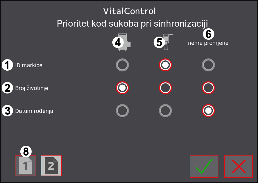 Meni postavki VitalControl: Stranica 2