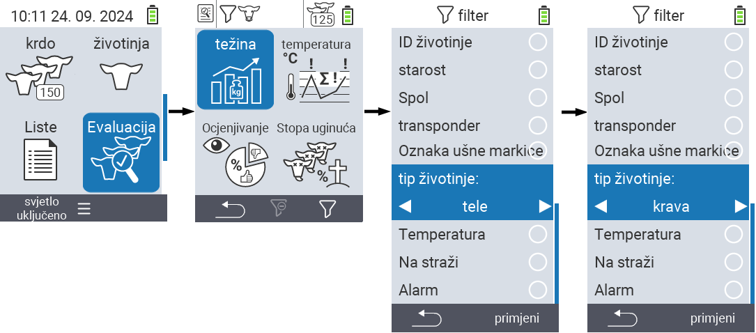 VitalControl: menu Evaluation Create filter