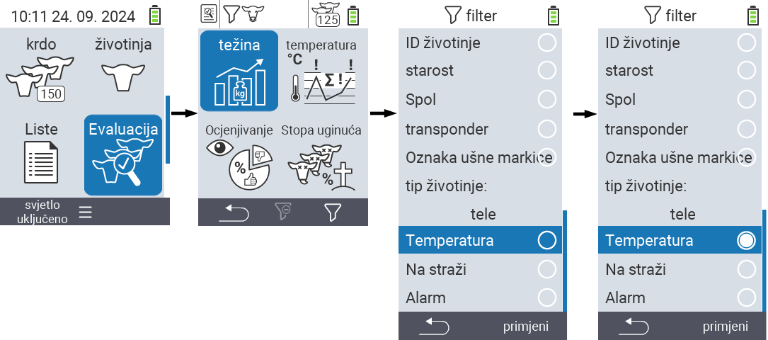 VitalControl: menu Evaluation Create filter