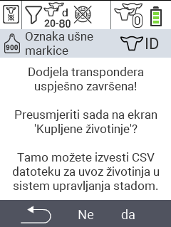 VitalControl: Menu New on farm, no transponder