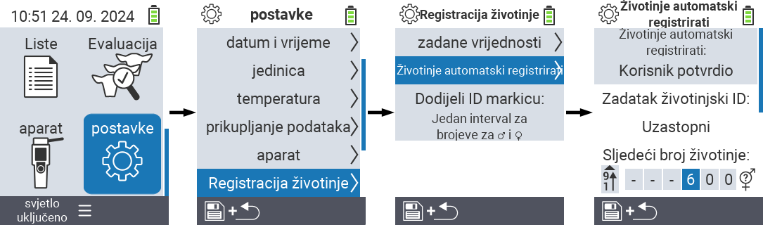 VitalControl: postavke menija dodjela ID-a životinje