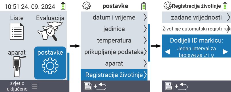 VitalControl: postavke menija Dodjela broja ušne markice