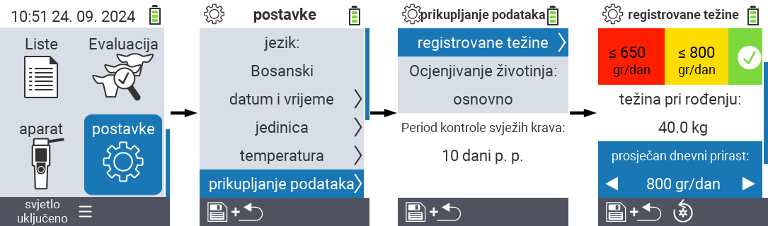 VitalControl: postavke izbornika prosječni dnevni prirast težine