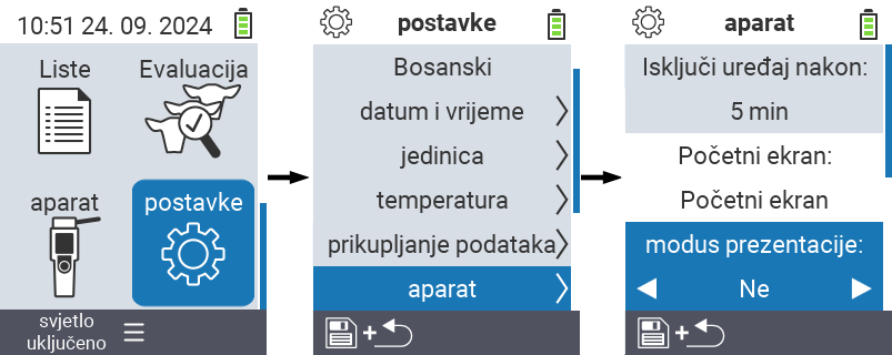 VitalControl: postavke menija Demonstracijski režim