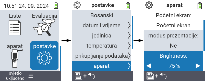 VitalControl: postavke menija Svjetlina ekrana
