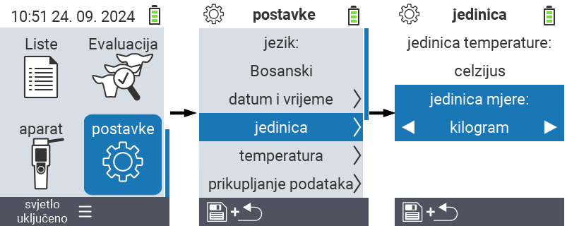 VitalControl: postavke izbornika jedinica mase