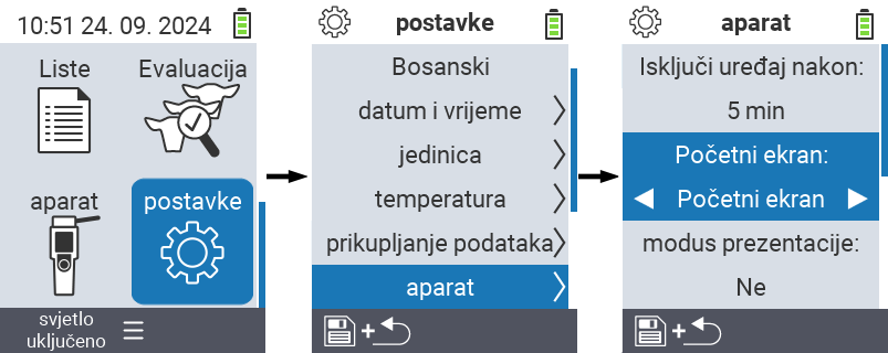 VitalControl: postavke menija Početni ekran