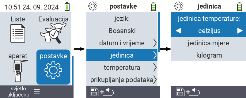 VitalControl: postavke izbornika jedinica temperature