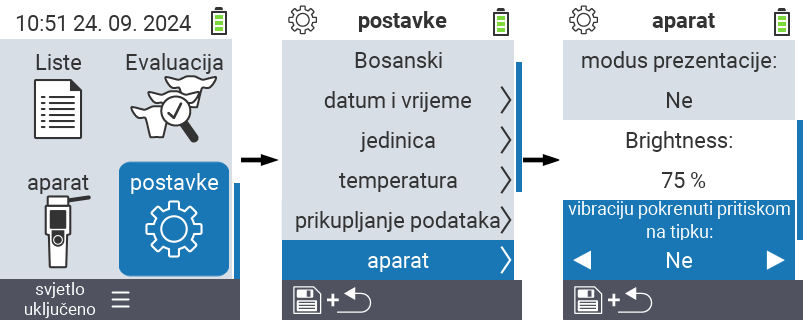 VitalControl: postavke menija Vibracija pri pritisku tipki