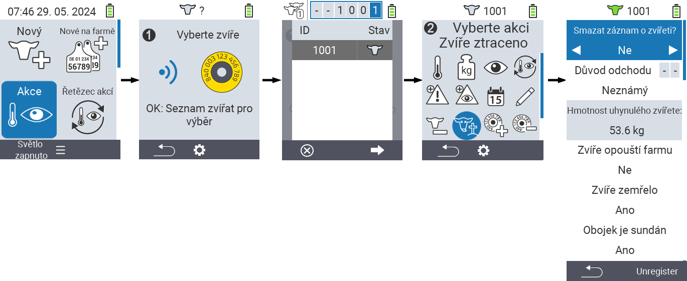 VitalControl: Menu Akce Ztráta zvířete