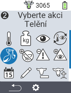 VitalControl: Menu Akce Telení