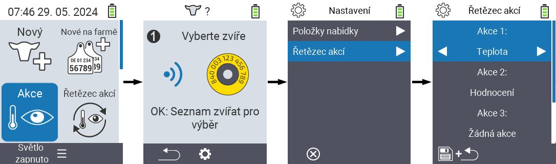 VitalControl: Menu Řetězec akcí