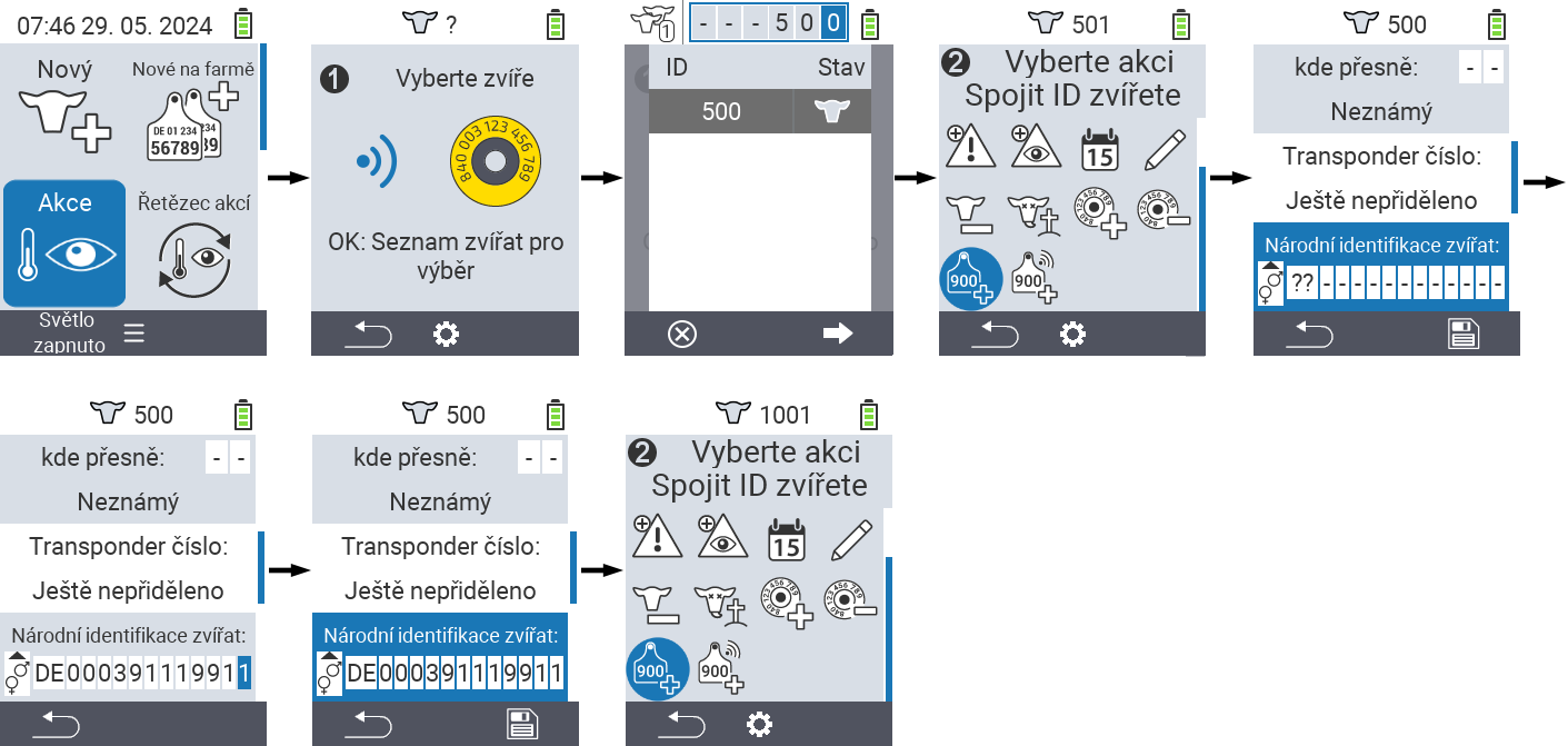 VitalControl: Menu Akce Přiřadit ID zvířete