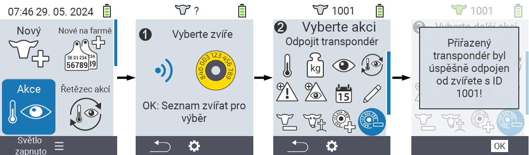 VitalControl: Menu Akce Odpojit transpondér