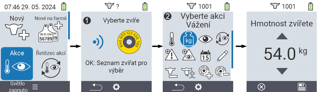 VitalControl: Menu Akce Vážení