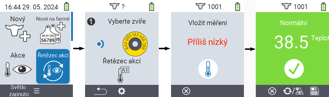 VitalControl: Menu řetězce akcí