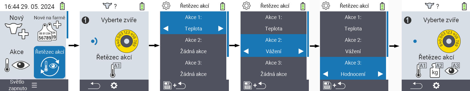 VitalControl: Menu řetězec akcí