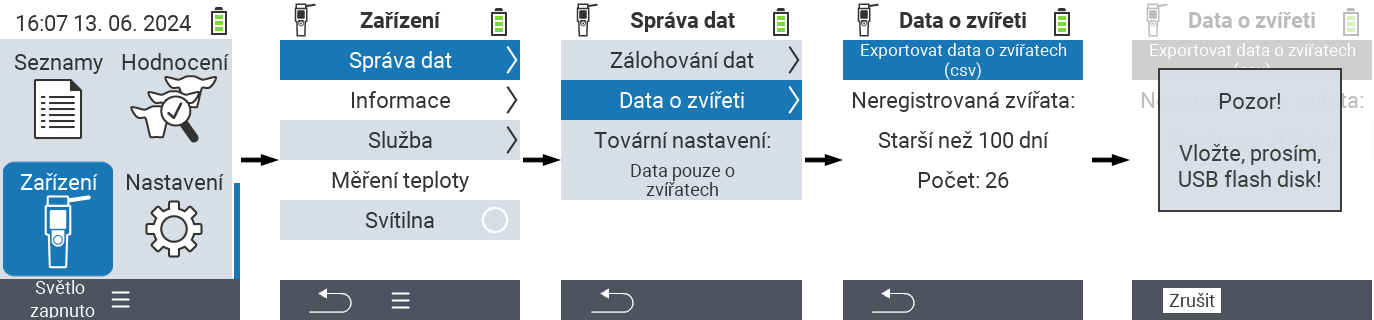 VitalControl: Cesta menu export dat