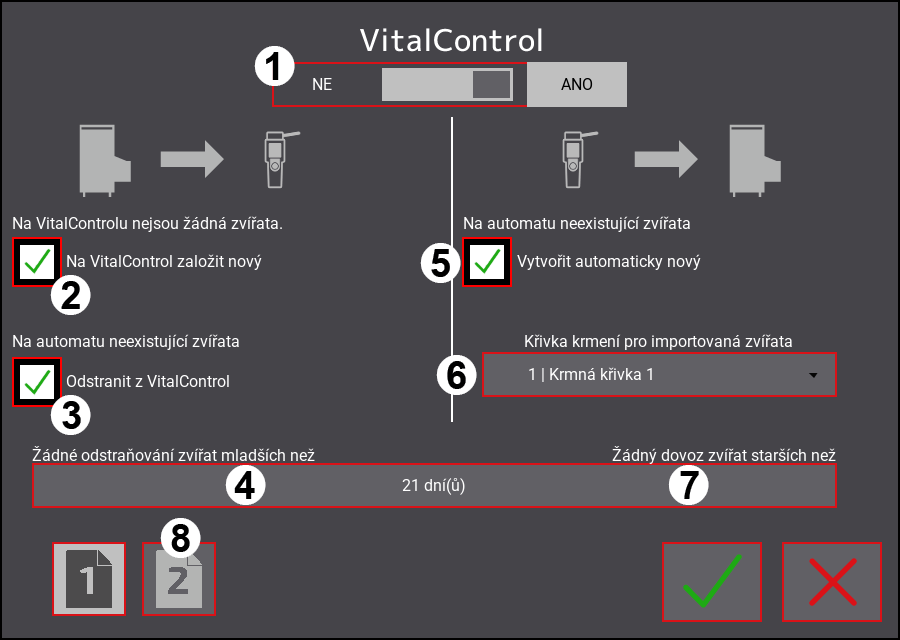 Nabídka nastavení VitalControl: Stránka 1