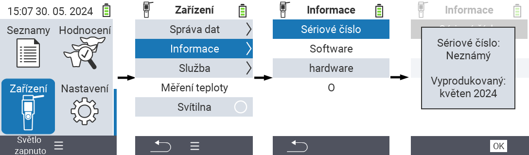 VitalControl: Menu Info zařízení