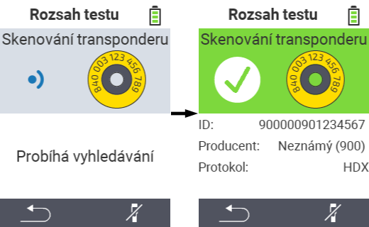 VitalControl: Test dosahu: Transpondér detekován