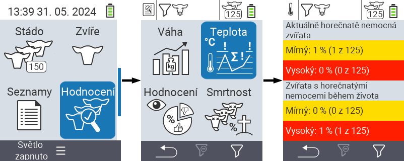 VitalControl: menu Vyhodnocení Vyhodnotit teplotu