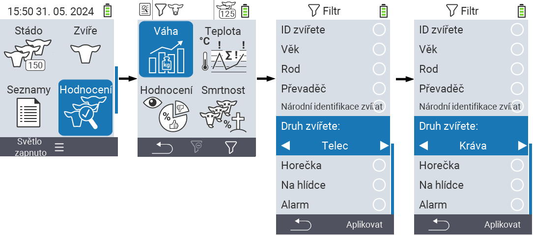 VitalControl: menu Evaluation Create filter