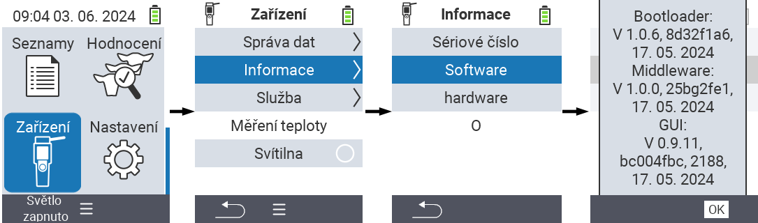 VitalControl: zjištění verzí firmwaru