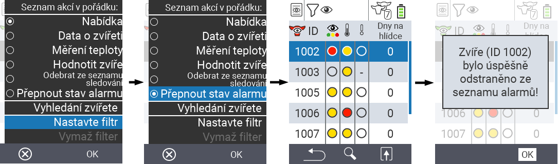 VitalControl Lists Přepnout stav alarmu