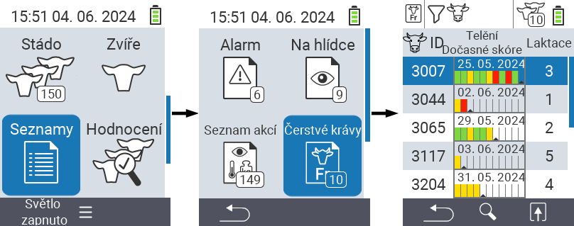 VitalControl Seznamy Seznam čerstvých krav