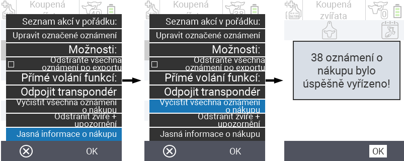 VitalControl: List of purchased animals, clear purchase notices