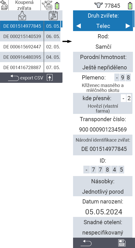 VitalControl: List of purchased animals, Edit animal data
