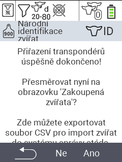 VitalControl: Menu Nové na farmě, bez transpondéru