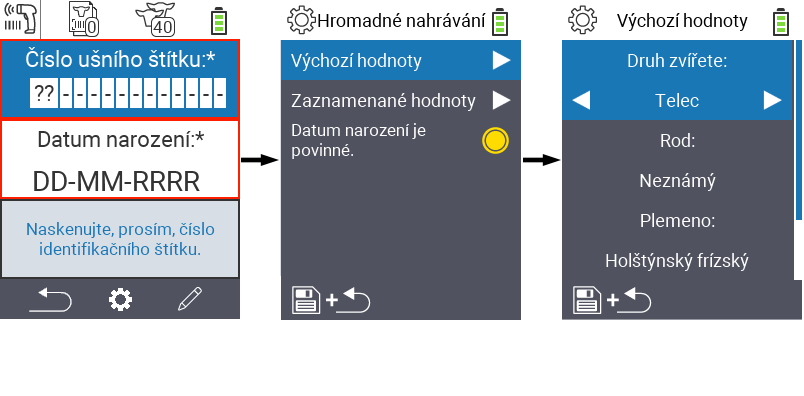 VitalControl: Menu Nové Výchozí hodnoty