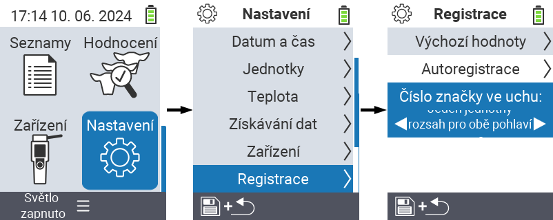 VitalControl: nastavení menu Přiřazení čísla ušní známky