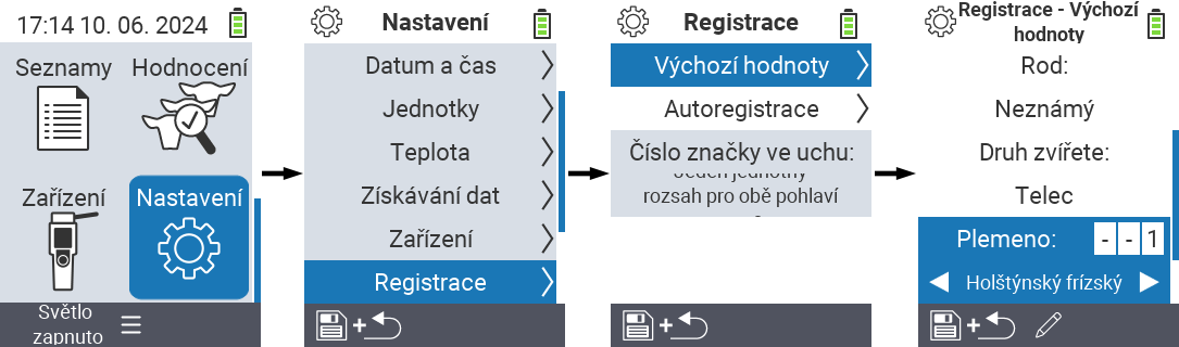 VitalControl: menu nastavení typu zvířete
