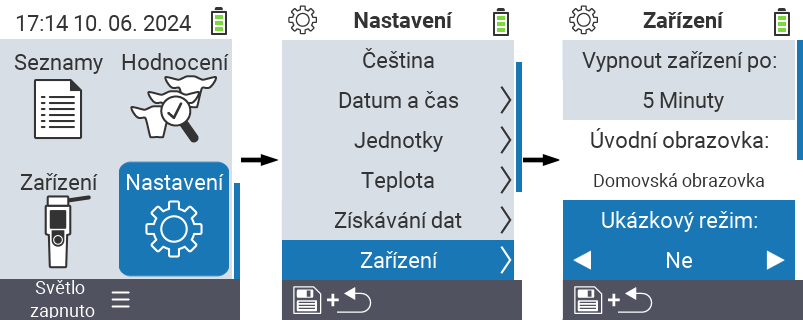 VitalControl: menu nastavení Demonstrační režim