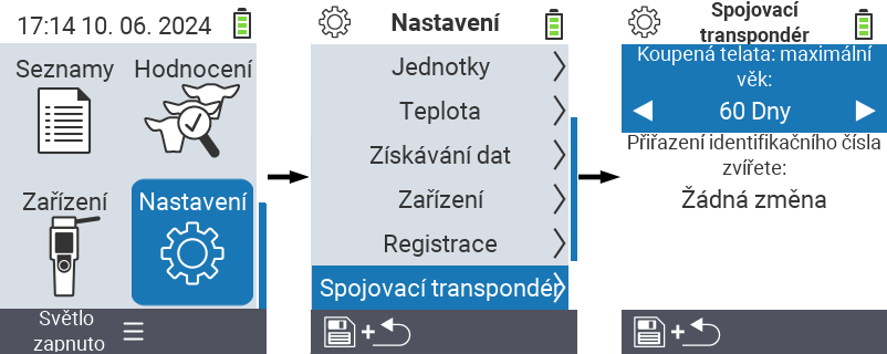 VitalControl: menu nastavení propojení transpondéru