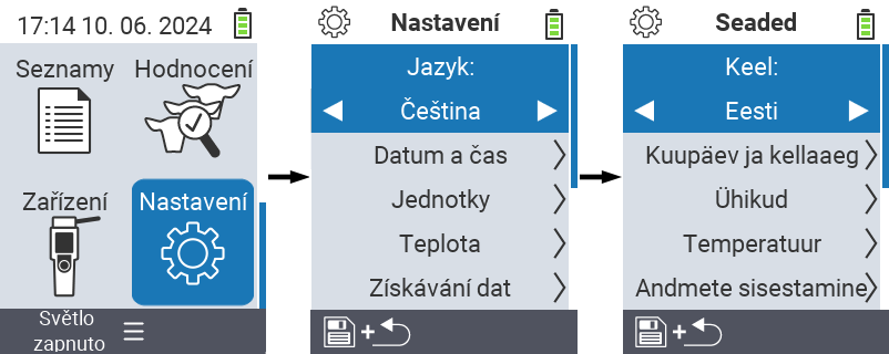 VitalControl: Cesta menu Nastavení jazyka