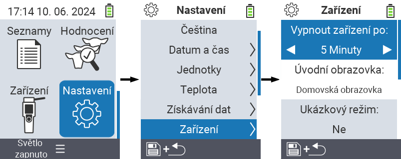 VitalControl: menu nastavení Vypnutí zařízení po
