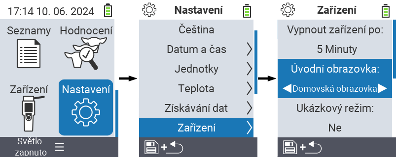 VitalControl: menu nastavení Úvodní obrazovka
