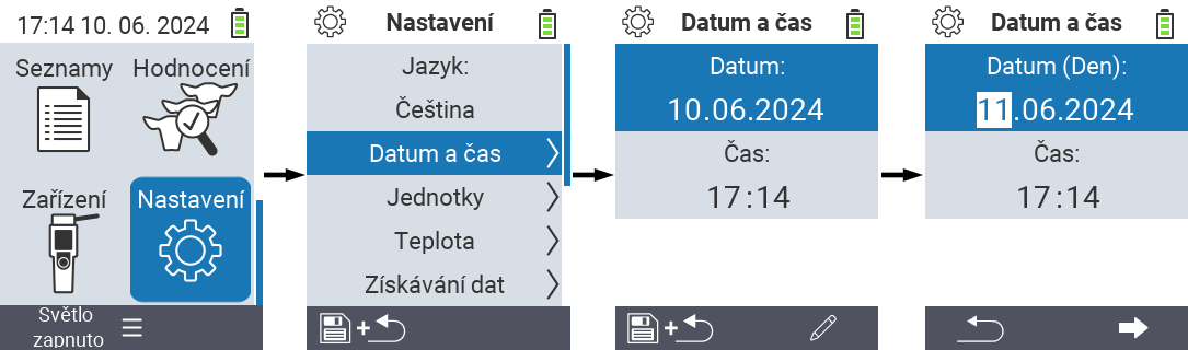 VitalControl: menu nastavení času