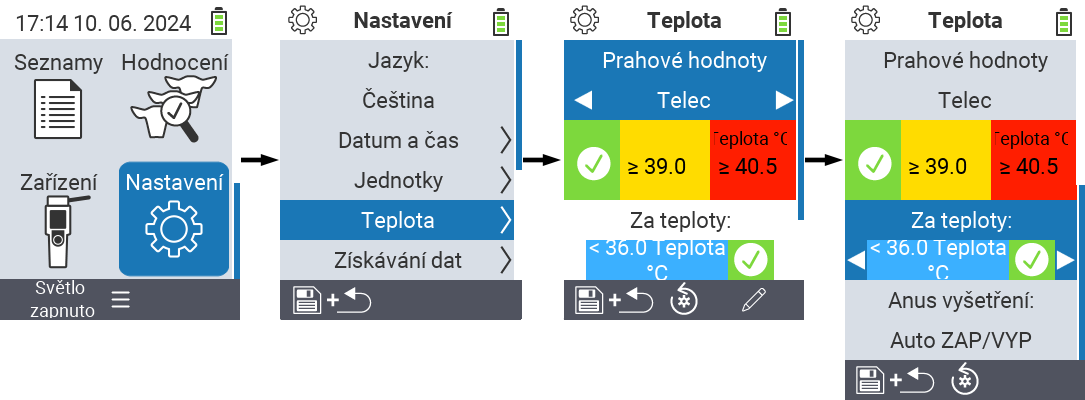 VitalControl: menu nastavení podchlazení