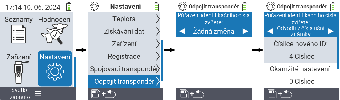 VitalControl: Menu Nastavení Odpojit transpondér