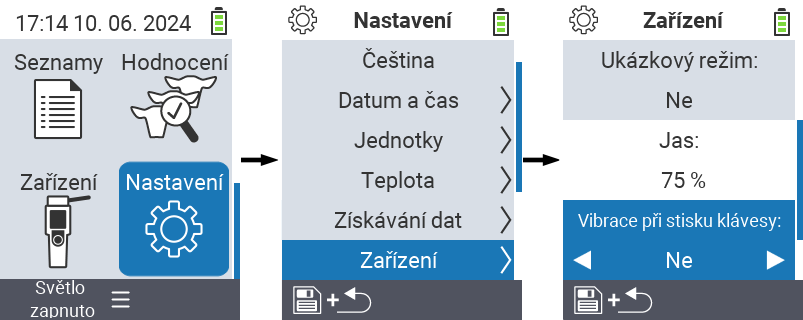 VitalControl: menu nastavení Jas displeje