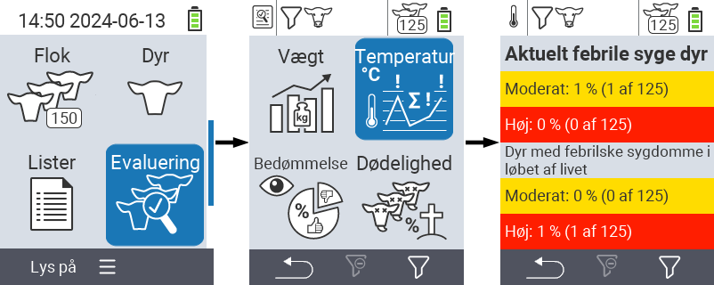 VitalControl: menu Evaluation Evaluate temperature