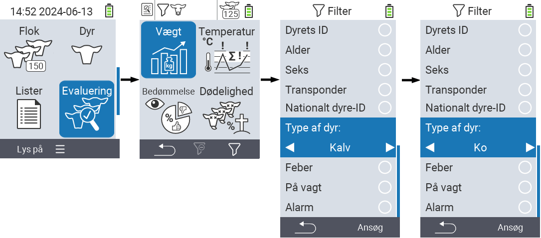VitalControl: menu Evaluering Opret filter